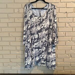 LOGO Lori Goldstein Womens Shirt 3X Tunic Top Sheer Back Floral Pockets Stretch